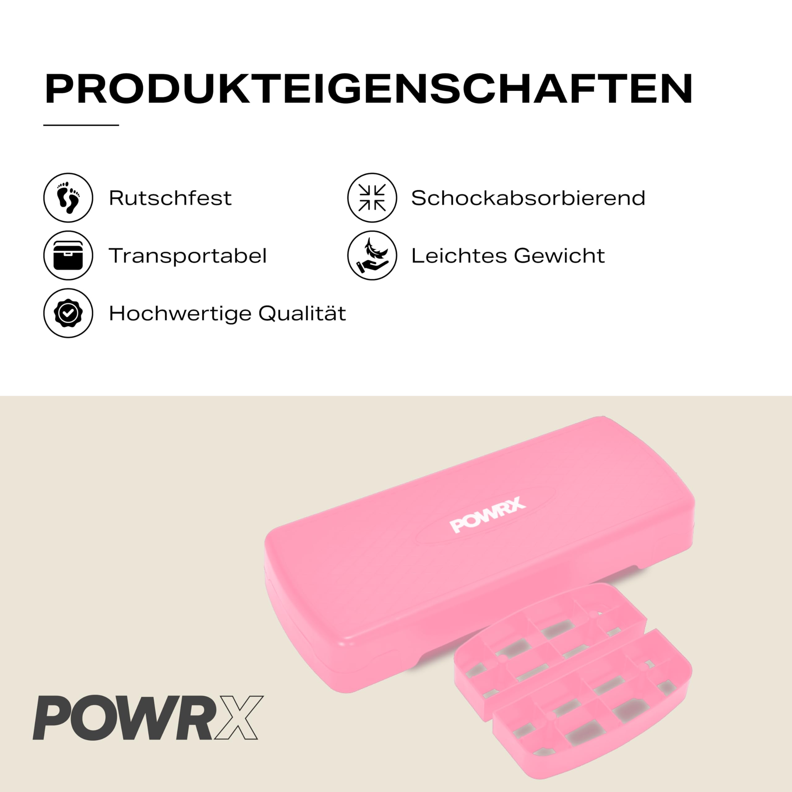 POWRX Aerobic Steppbrett Fitnessgeräte für Zuhause - Step Aerobic Brett mit Rutschfester Matte - Fitness Geräte Zuhause Höhenverstellbarer Stepper