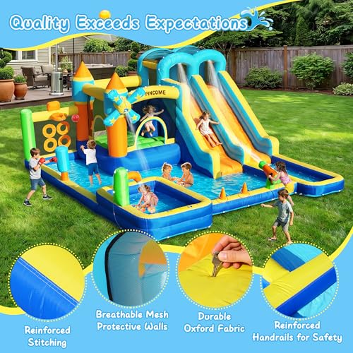 Bounce House, Inflatable Dual Water Slide, 10 in 1 Inflatable Bounce House for Kids Backyard Water Park with 750W Blower, Climbing Wall, Water Gun, Sprinkler, Outdoor Bouncy Castle Slide by FINCOME - Image 8