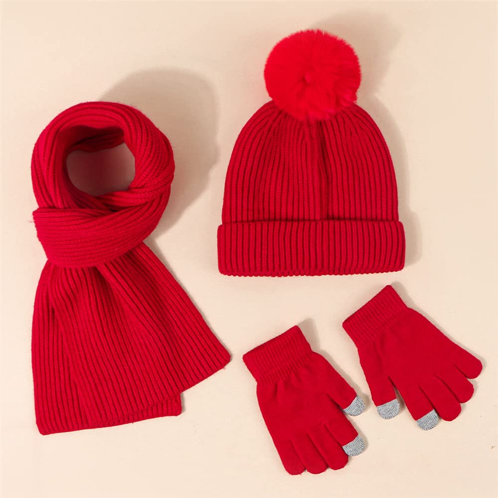 Dziecięca czapka beanie szalik rękawiczki zestaw dzianinowa termiczna czapka pomponowa z pomponem chłopcy dziewczęta czapka zimowa 3 szt