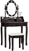 Vista 20 de CHARMAID Escritorio de maquillaje para niñas con luces, mesa de tocador con espejo iluminado, 3 modos de iluminación, brillo ajustable, mesa