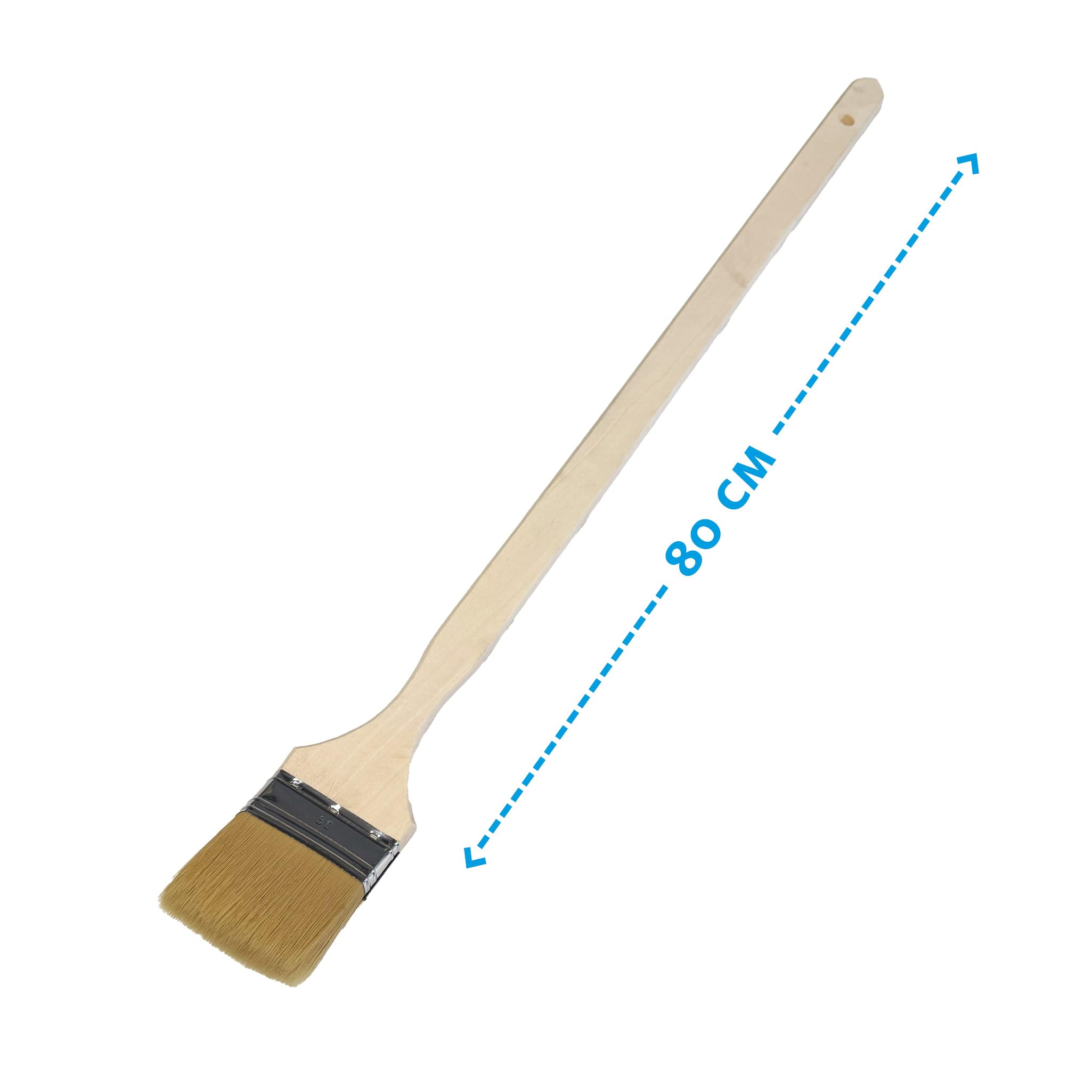 Handelskönig Fassadenpinsel 9. Stärke Pinsel mit extra langem Stiel (80 cm) Eckpinsel Flachpinsel Naturborste 80 mm rostbeständige Zwinge
