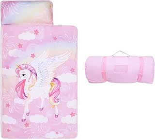 Schlafsack Kinder mit Kopfkissen Reißverschluss, Faltbare Kinderschlafsack mit Kissen Abnehmbar für Mädchen Jungen, Leicht Reinigen Schlafsack für Outdoor Indoor Camping, 150×60cm