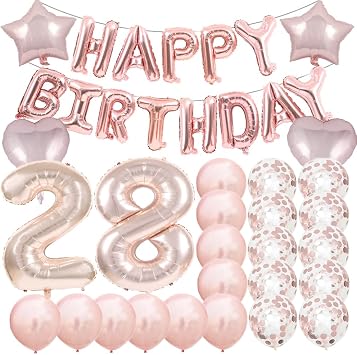 Sweet 28th Birthday Decorations Party Supplies,Rose Gold Number 28 Balloons,28th Foil Mylar Balloons Latex Balloon Decoration,Great 28th Birthday for Girls,Women,Men,Photo Props