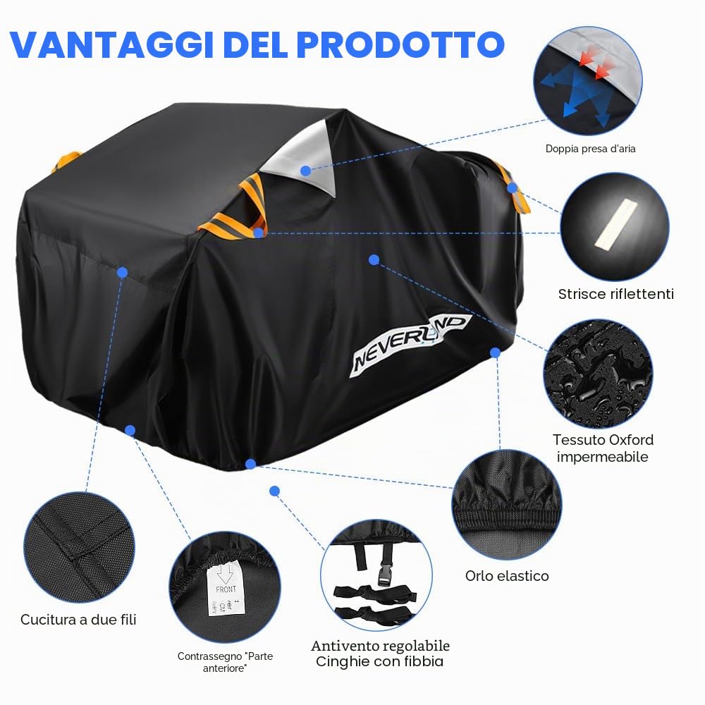 NEVERLAND Telo quad impermeabile Copertura quad ATV Telo per Quad Telo quad Teli Copertura per ATV Cover Telo Copri Quad 300D Oxford anti-UV Honda, Polaris, Yamaha, Suzuki 256 * 110 * 120cm