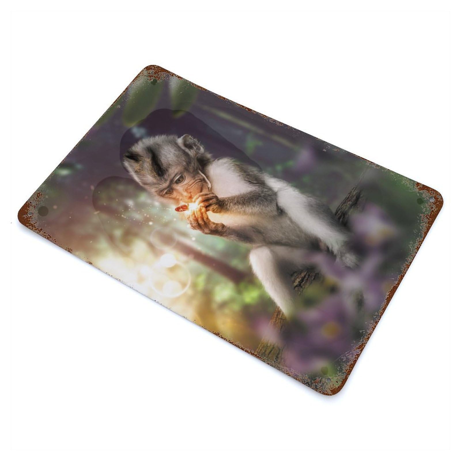 Monkey Glowing Butterfly Aged Metal Wall Plaque 11.8"x7.9", Farmhouse Wall Decor for Office, Studio And Wall Decor
