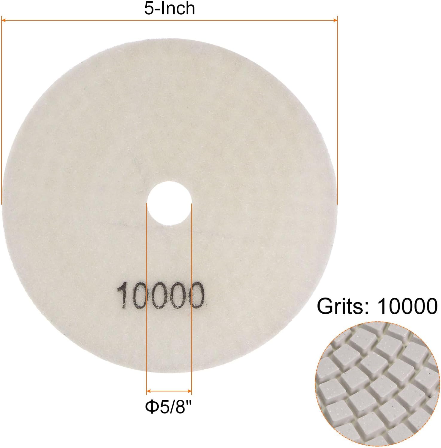 HARFINGTON 5pcs Diamond Polishing Pads 5" Grit 10000 Wet/Dry Polish Pad for Stone Concrete Marble Countertop Quartz, for Polisher Grinder