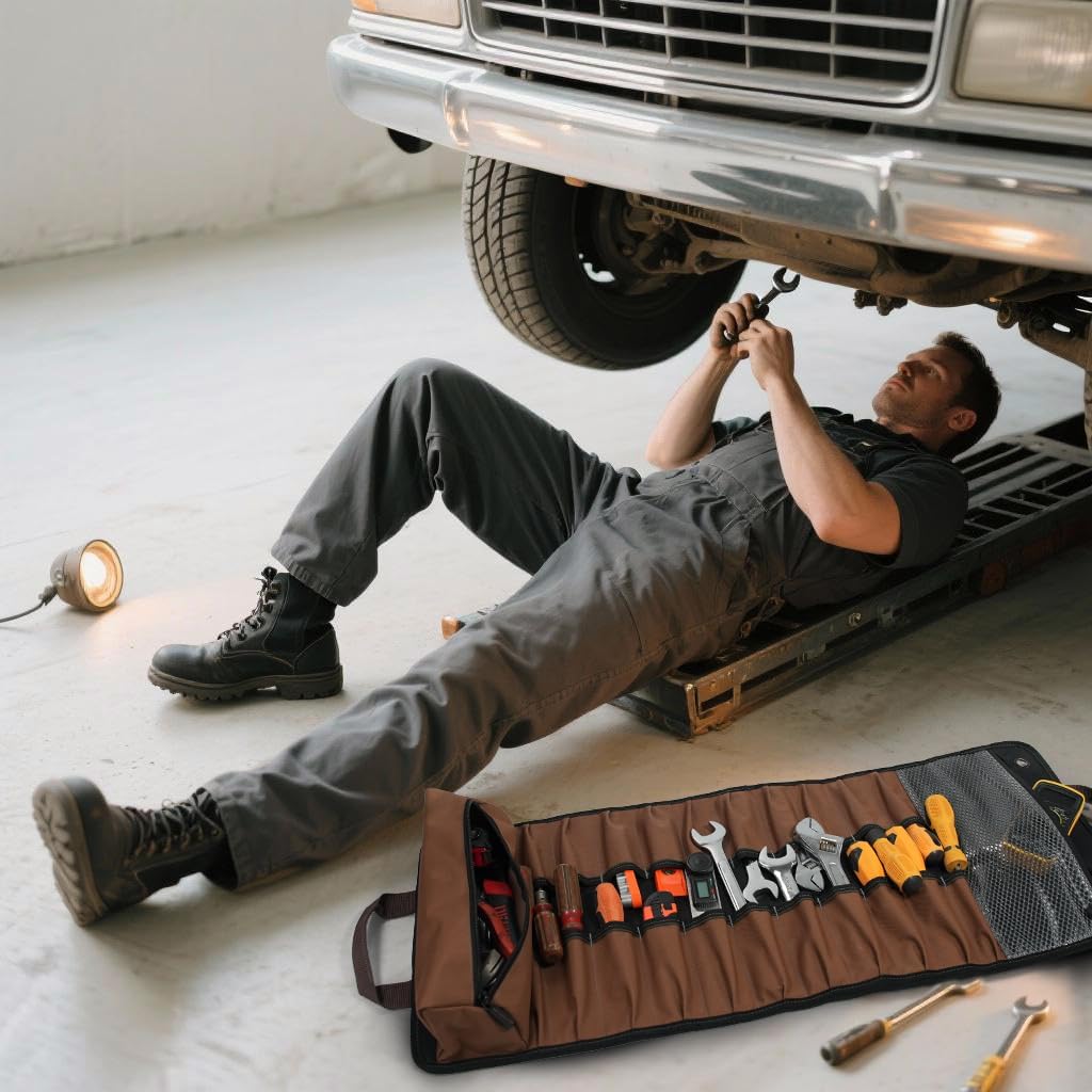 WELKINLAND 23-Pocket Canvas Tool Roll, Heavy-Duty Tool Wrap Roll, Waterproof Canvas Roll Up Tool Bag, 14'' Tool Roll Bag Organizers, Easy-Access Screwdriver Roll Up Pouch