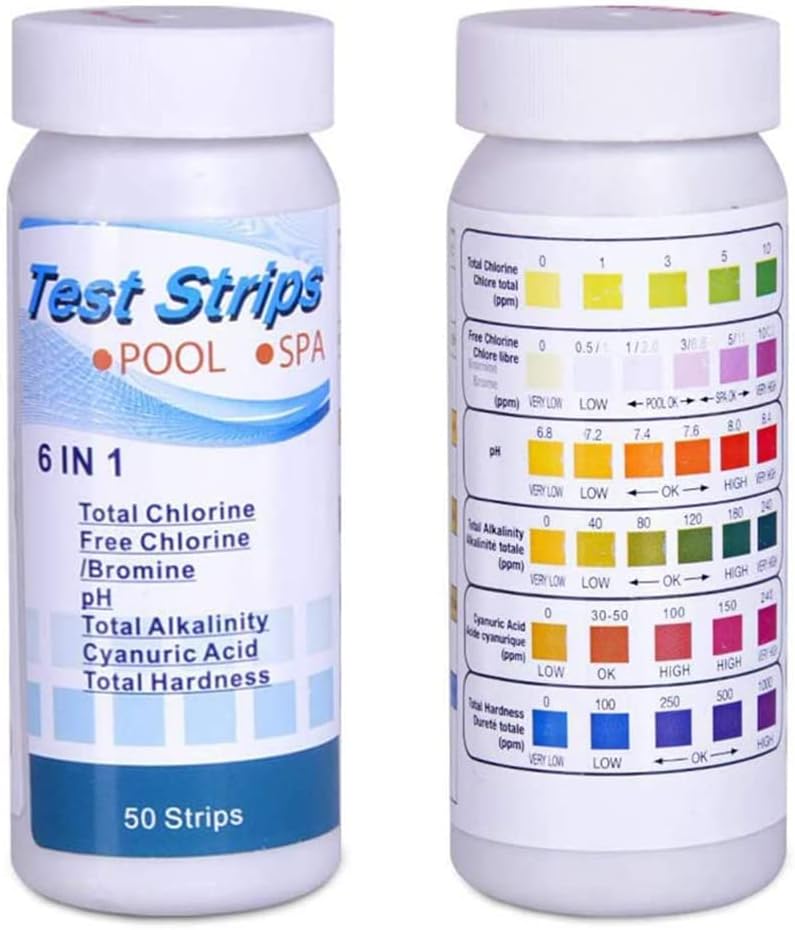 Sehfupoye Pool Test Strips, 6 IN 1 Pool Spa Hot Tub Water Test Strips for PH, Total Chlorine