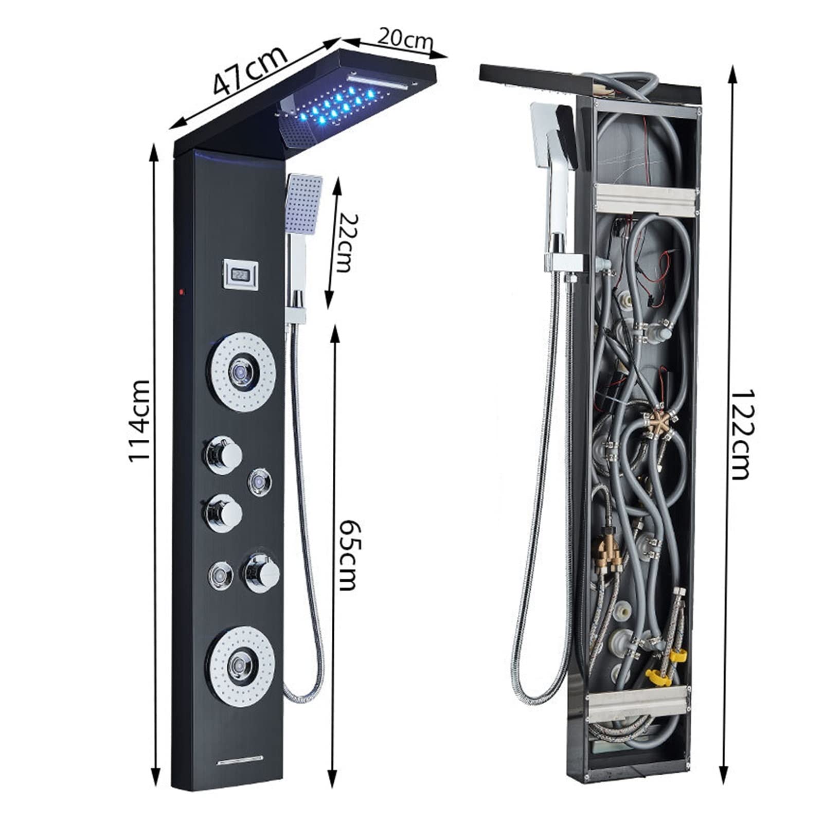 Rubinetto for Colonna Doccia a LED di Lusso Nero Spa Massaggio Pannello Doccia a Getto Rubinetto a Torre Batteria Schermo Temperatura Digitale Rubinetto for Bagno(No LED 8016 Black)
