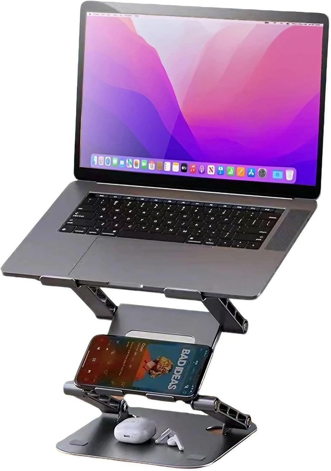 Adjustable Laptop Stand with 360°,3-Tier Ergonimic Foldable Sitting/Standing Laptop Riser for Desk Compatible Rotating Base