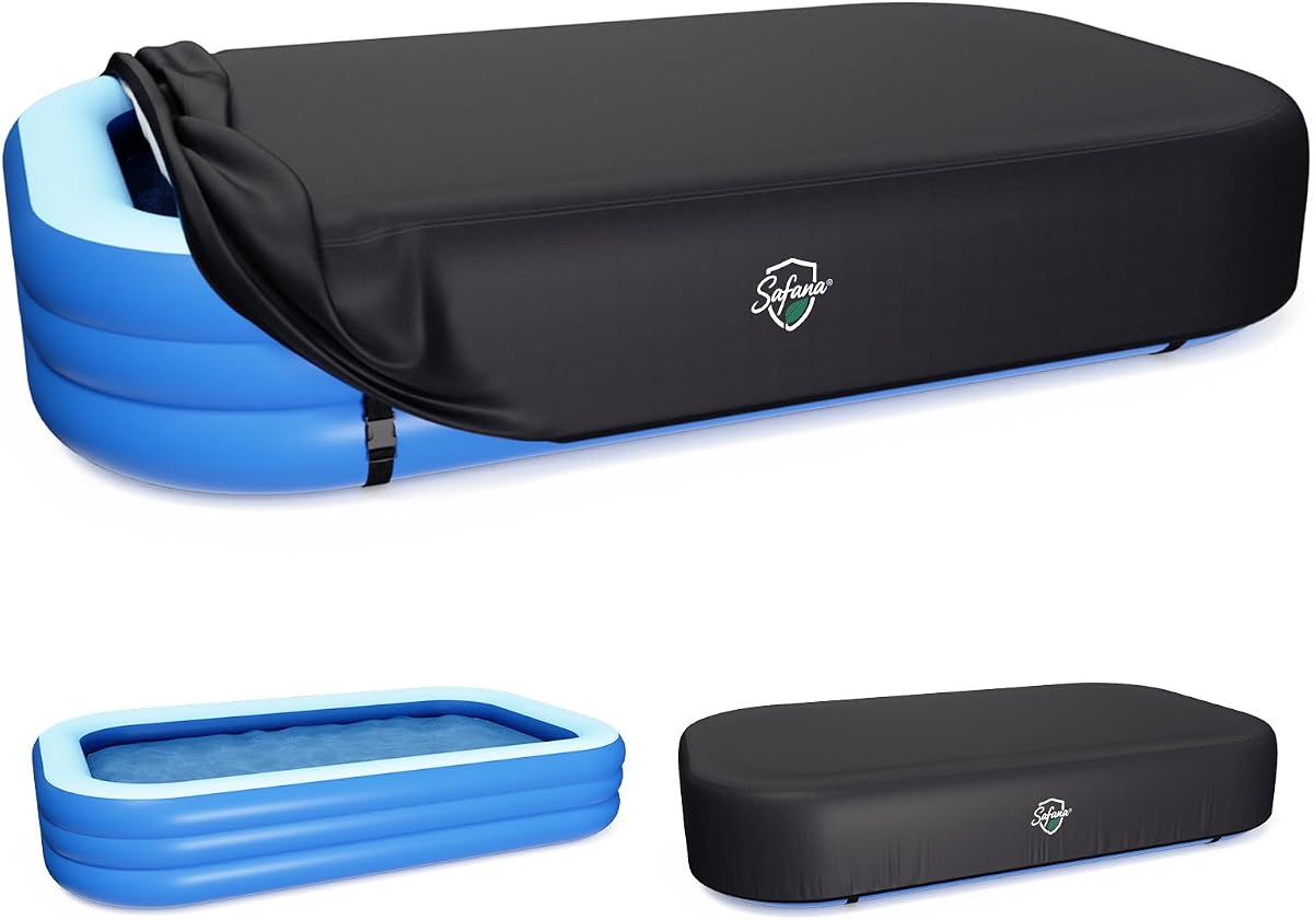 Safana Inflatable Pool Cover for Above Ground Pool 65 x 39 inch Rectangular Inflatable Pool Cover for Rectangle Blow up Swimming Pool [Upgrade Full Coverage] Built-in Elastic Band and Buckles