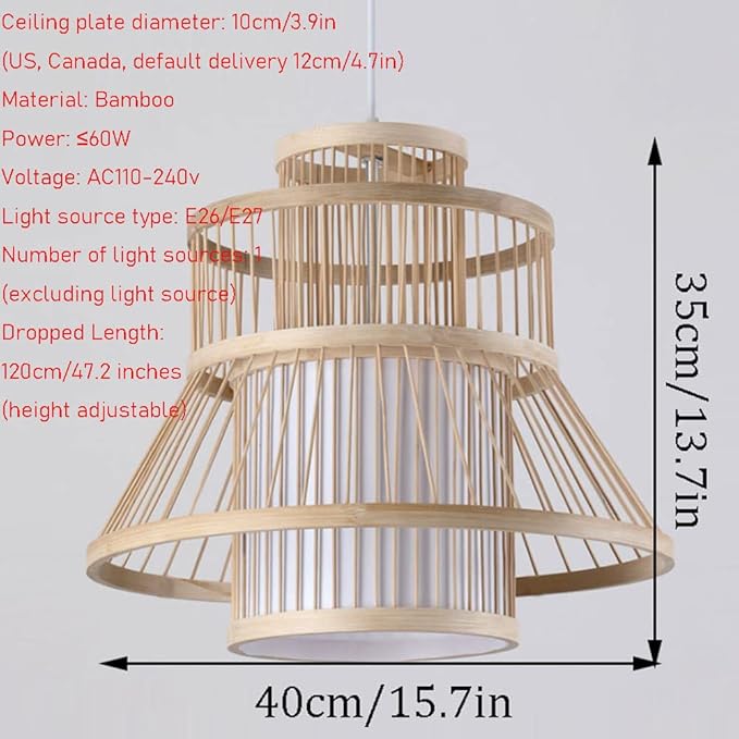 HAIIQU Kroonluchter Handgemaakte Plafond Hangende Verlichting, Vintage Verlichtingsarmatuur Met Houten Luifels Hanglamp Van Natuurlijke Materialen Voor Keukeneiland Woonkamer Eetkamer photo 2