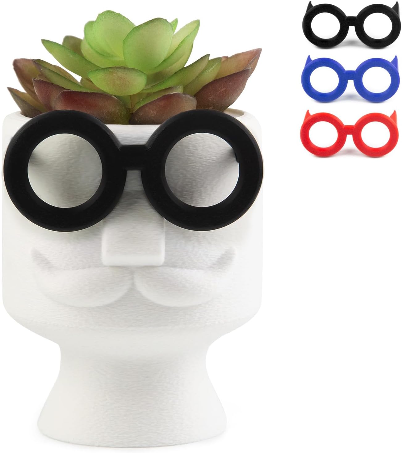 Small Face Plant Pots with 3 Glasses, Cute Head Flower Pots with Drainage for Indoor Outdoor, Unique Succulent Planter Flower Pot Gifts for Plants Lover