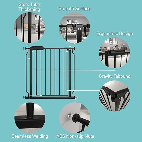 Miniatura 2 de WAOWAO Baby Gate Extra Wide montado a presión a través de Swing Auto Close Seguridad Negro Metal Niño Niño Niño Perro Perro Perro Cachorro Gato para