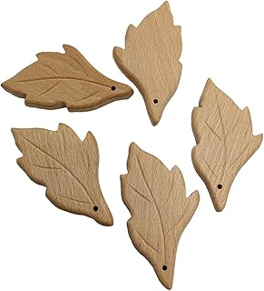 10pcs Lovely Cartoon Wood Leaf Pure Natural Animal Shape Beech Wooden Handmade DIY Necklace Pendant (Leaf 10pcs)