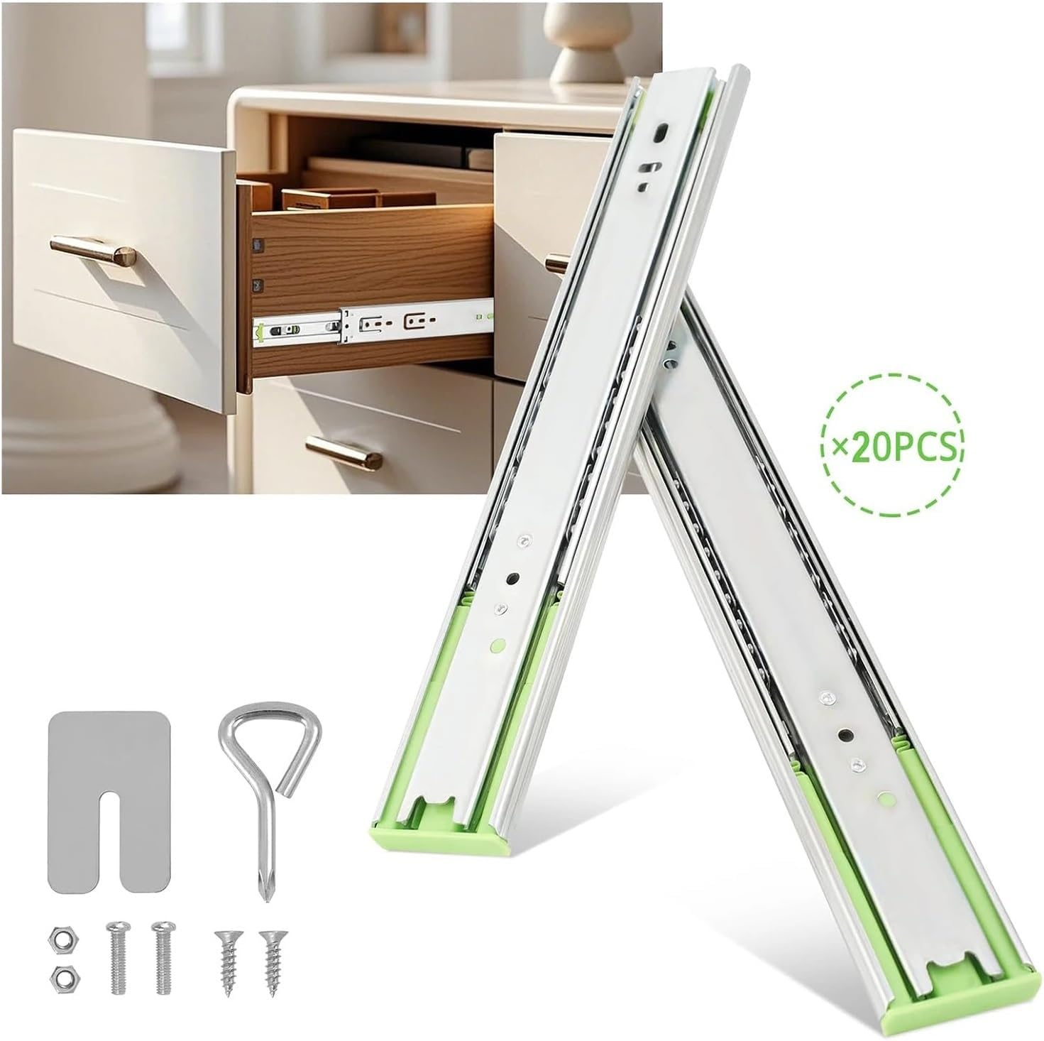 Drawer Rolling Bearing Slip Rail 10Pair Drawer Slides Rails 12/14/16 Inch Side Mount Cabinet for Kitchen(14 inch)