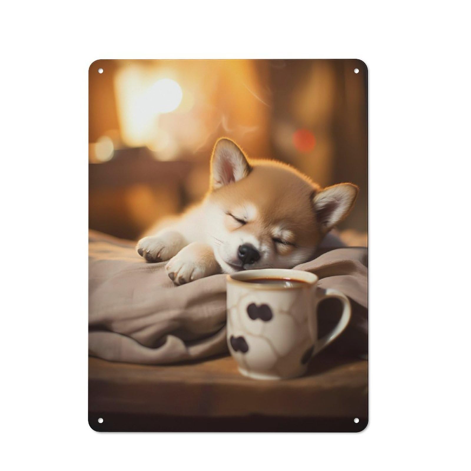 Junmoney Shiba Inu Coffee Dog Pup 40X30cm Retro Metal Sign With For Man Cave Or Games Room, Tin Sign Wall Decor For Games Rooms And Man Caves