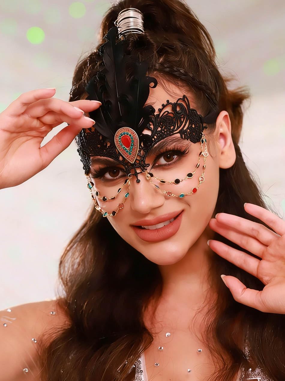Women Masquerade Mask Black Sexy Lace Mask Feather Halloween Costume Mask Prom Party Venetian Masks for Mardi Gras - Image 2