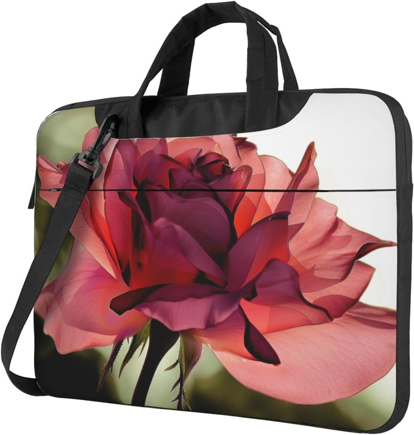 Rose Petal Print Laptop Bag, Triple Layer Protection Shockproof Crossbody Laptop Shoulder Bag for Men and Women