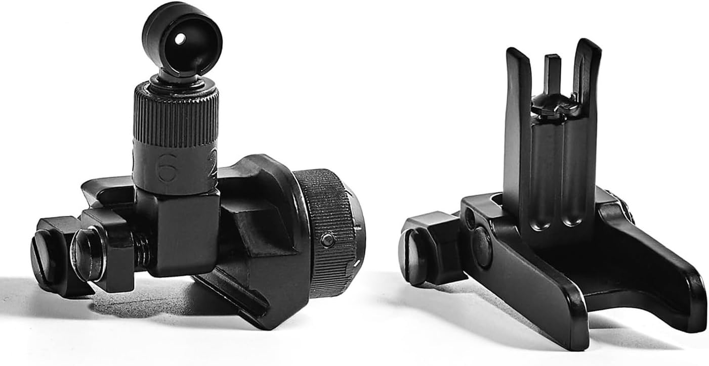 Rapid Transition Backup Metal Sights，KA600 Flip Up Fold Front and Rear Iron Sights Set，Left Right Adjustable Rotate，for 20mm Rail