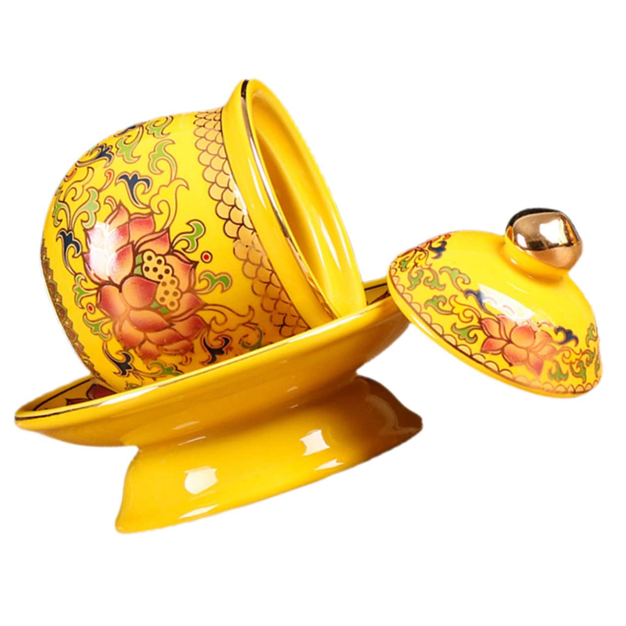 Tasse en porcelaine sainte jaune pour éveiller la sérénité du bouddhisme