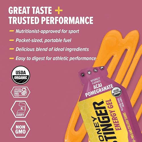 Miniatura 3 de Honey Stinger Gel energético orgánico de granada Acai  Sin gluten y sin cafeína  Para ejercicio correr y rendimiento  Nutrición deportiva para hogar