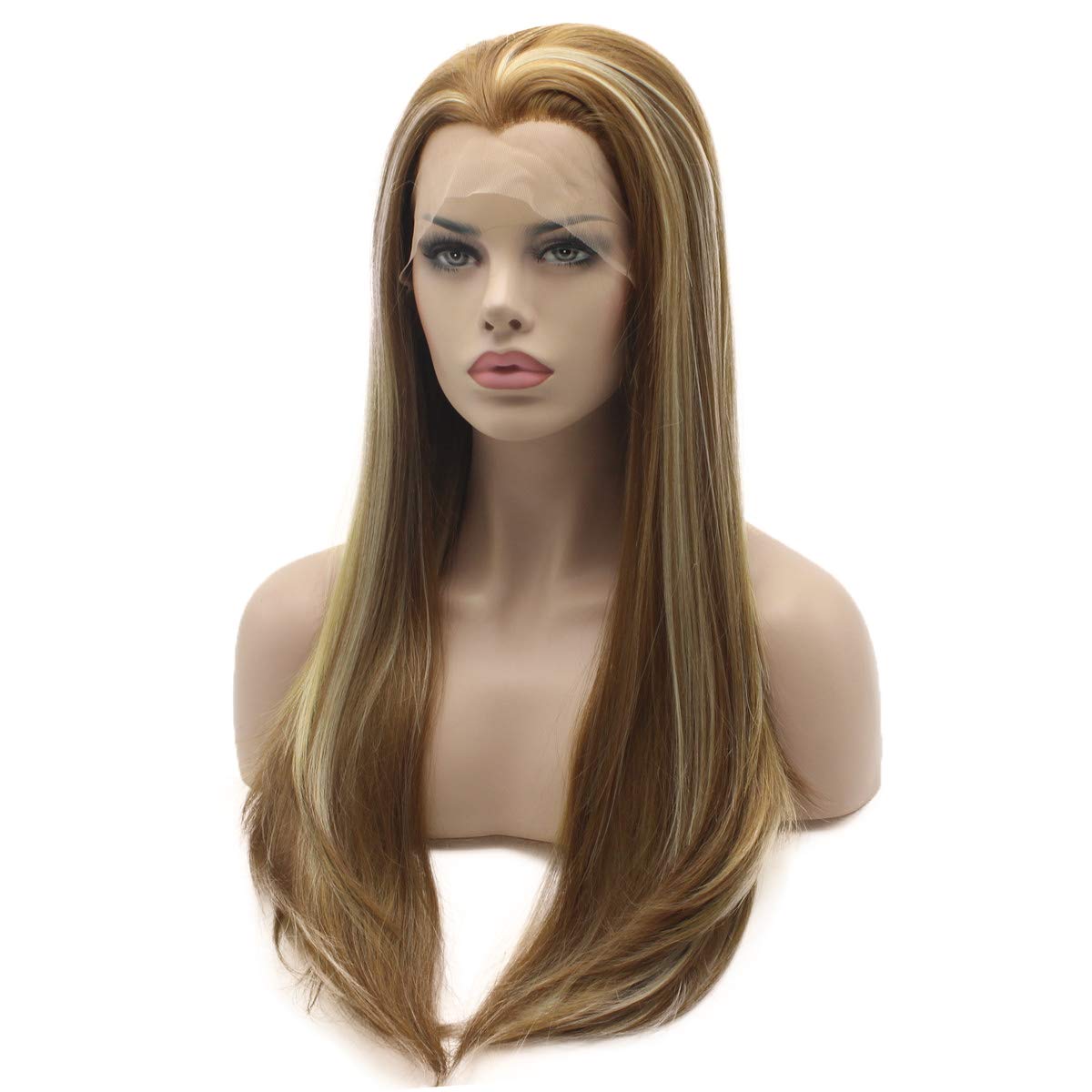 Lushy Straight Long 24inch Three Tone Blonde Mix Heat Friendly Heavy Density Synthetic Lace Front Wig