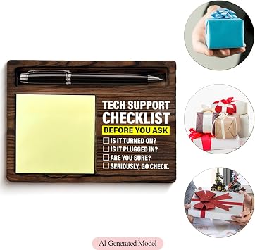 Tech Support Gifts for Women Men, Funny Gifts for IT Tech Guy Lovers Programmer Techies Checklist Before You Ask Sticky Note Holder Computer Office Desk Decor