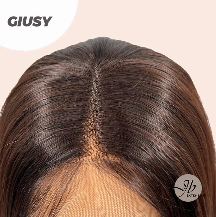 Miniatura 7 de GIUSY - Peluca de encaje frontal, pelucas largas y rectas de color marrón para mujer, pelucas sintéticas naturales para uso diario (pelucas de