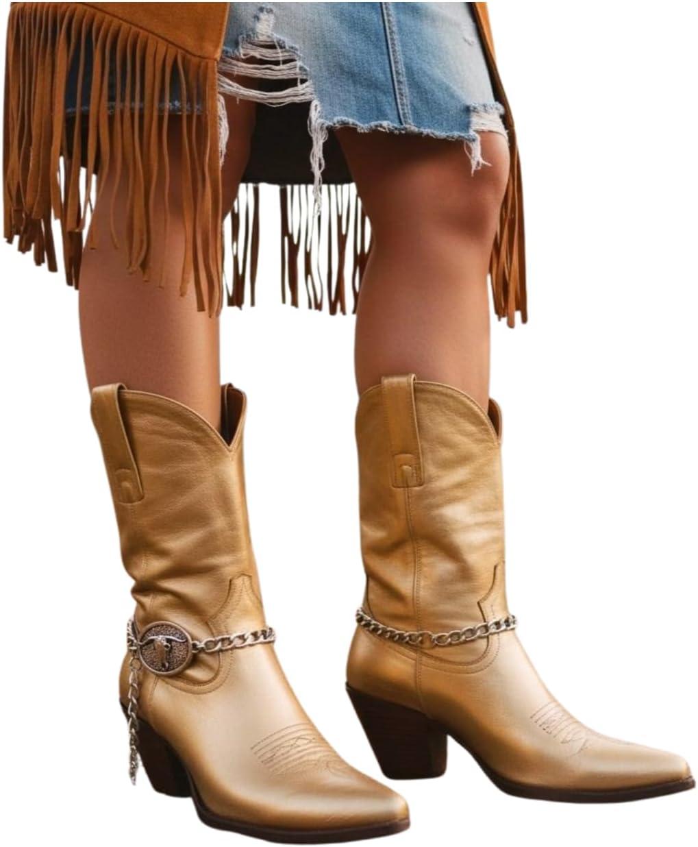 Women Western Long Horns Boot Chain Metal Bracelet Shoe Anklet Oval Bull Charm Silver Color Jewelry SET BC179