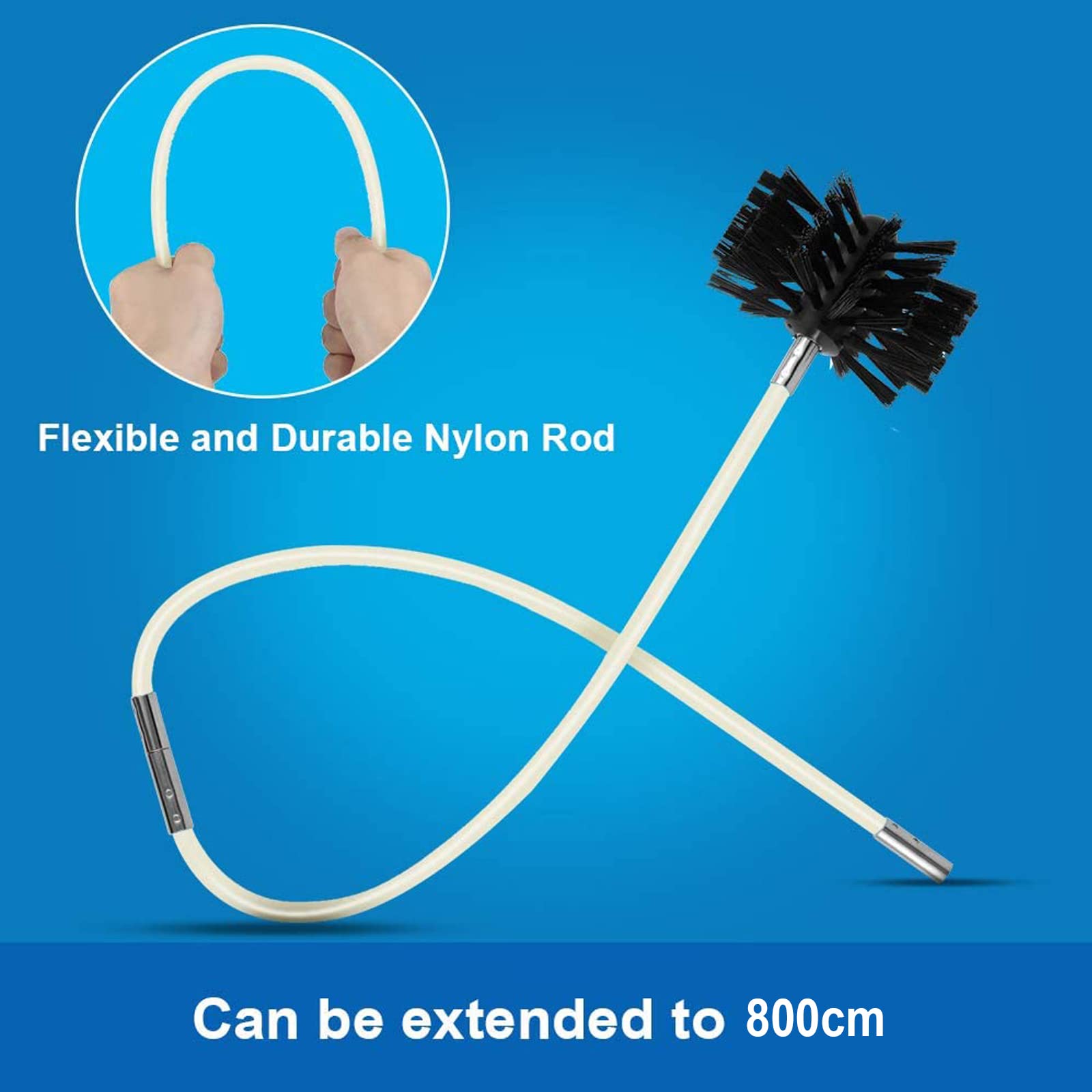 Bastone di Nylon 800 cm Spazzola per Pulizia Camino 20 Barre Flessibili