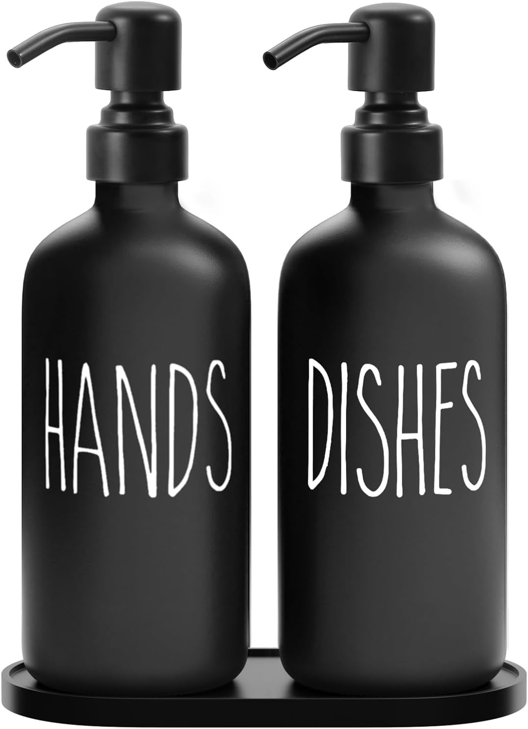 MOMEEMO Black Soap Dispenser Set, Contains Dish and Hand Soap Dispenser, Suitable for Kitchen Decor and Accessories. (Black)