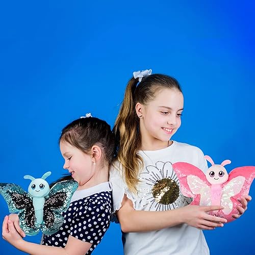Miniatura 5 de ArtCreativity Juego de 2 juguetes de mariposa de lentejuelas, juguete de mariposa de felpa con lentejuelas que cambian de color, bonita decoración