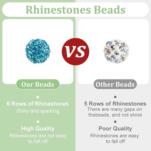 Miniatura 213 de Pandahall - Bolas de arcilla de 10 mm, tipo discoteca con 100 unidades, cuentas de polímero de arcilla con diamantes de imitación, creaciones