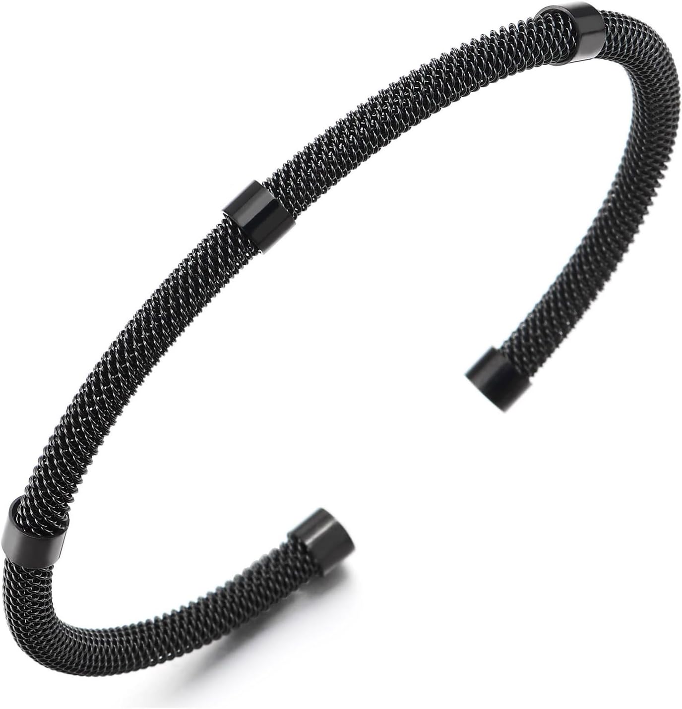 COOLSTEELANDBEYOND Thin Stainless Steel Mesh Cable Cuff Bangle Bracelet with Tube Beads, for Men Women