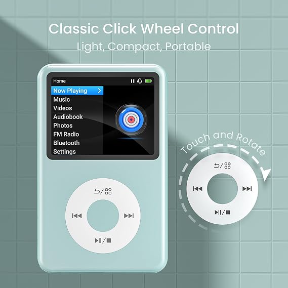Mp3 Player with Bluetooth Y1 Portable Music Digital Players Supports Playlist Audiobook Video Nice Gadget for Kids Teal