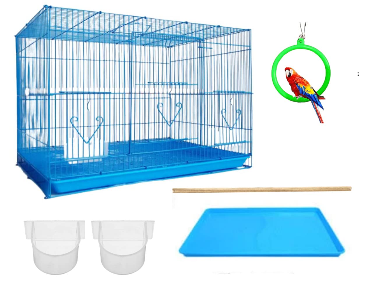 VAYINATO® 1.25 Feet (15 Inch) Blue Color Birds Cage for Budgies, Finches, Love Birds, Cocktails, Conures & All Small Birds with Free Hanging Toys (1.25 Feet - 15 Inch) by Petzlifeworld