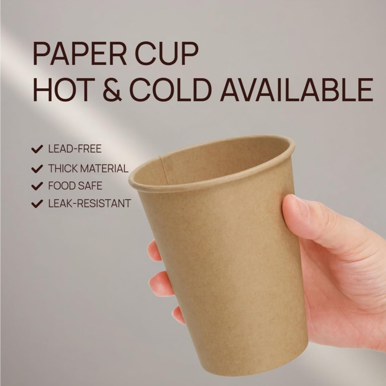 240 Pack 12 Oz Paper Coffee Cups, Disposable Kraft Brown Paper Cups, Leak-proof Unbleached Hot Cold Beverage Container Juice Holder for Party, Picnic, Office, Cafe - Image 3