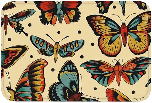 Tapete tradicional con diseño de mariposas para interiores, tapete duradero de bienvenida para puerta delantera, tapete antideslizante y absorbente,