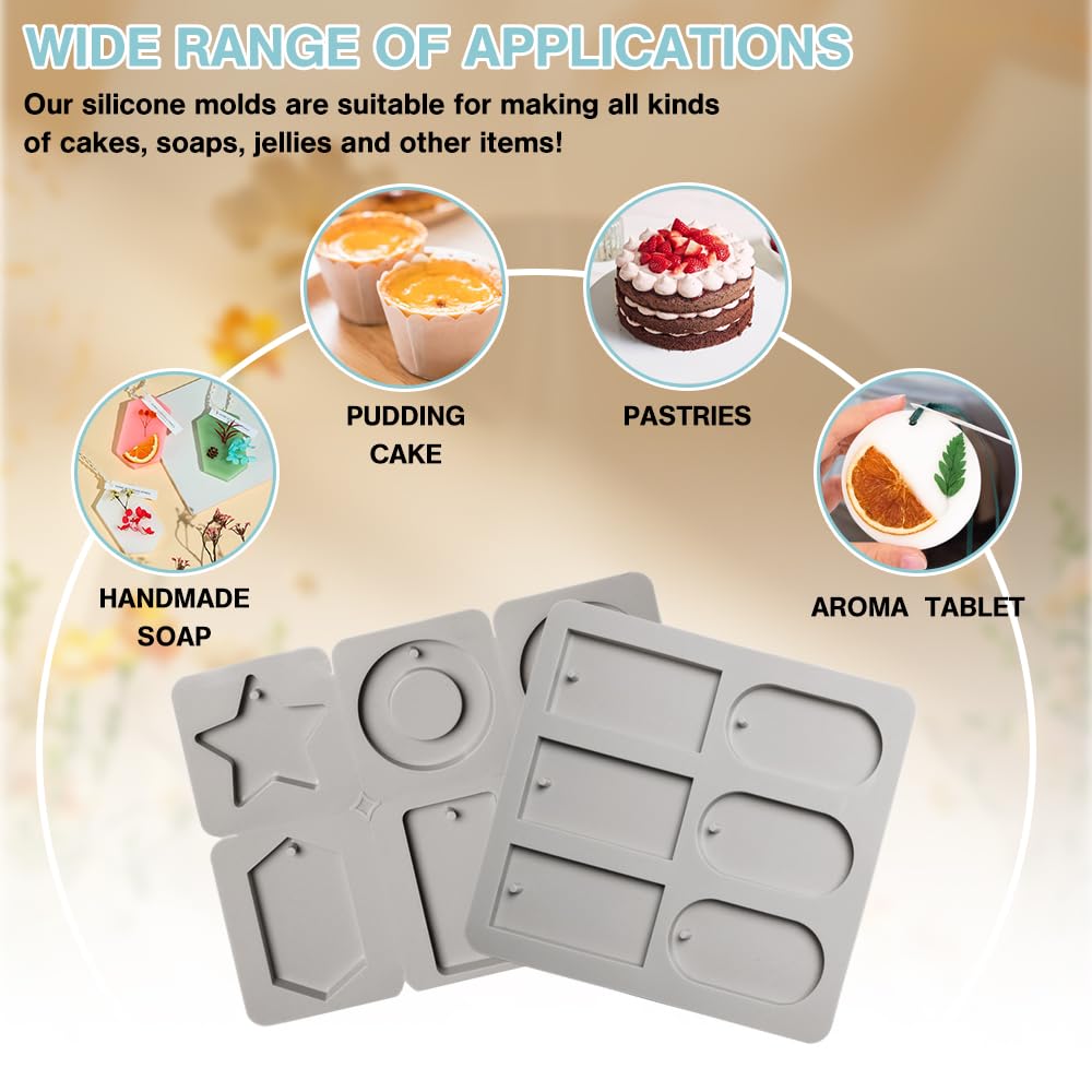 2 Piezas Moldes de Silicona para Jabones Moldes de Jabón de Silicona Rectangular 6 Cavidades Molde para Jabones Artesanales Molde de Velas con Agujero para Colgar,Llaveros,Aromaterapia(Gris)