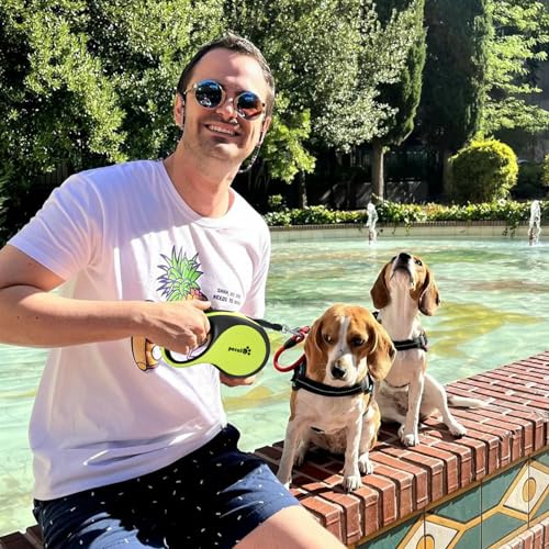 pecute Hundeleine 5m, Rollleine für Hunde mit LED-Licht, 360° Verknotungsfreier verlängerter Leine, Wiederaufladbarem, Rutschfestem Griff und Schnellbremsknopf, für Große bis zu 50 kg Gewicht