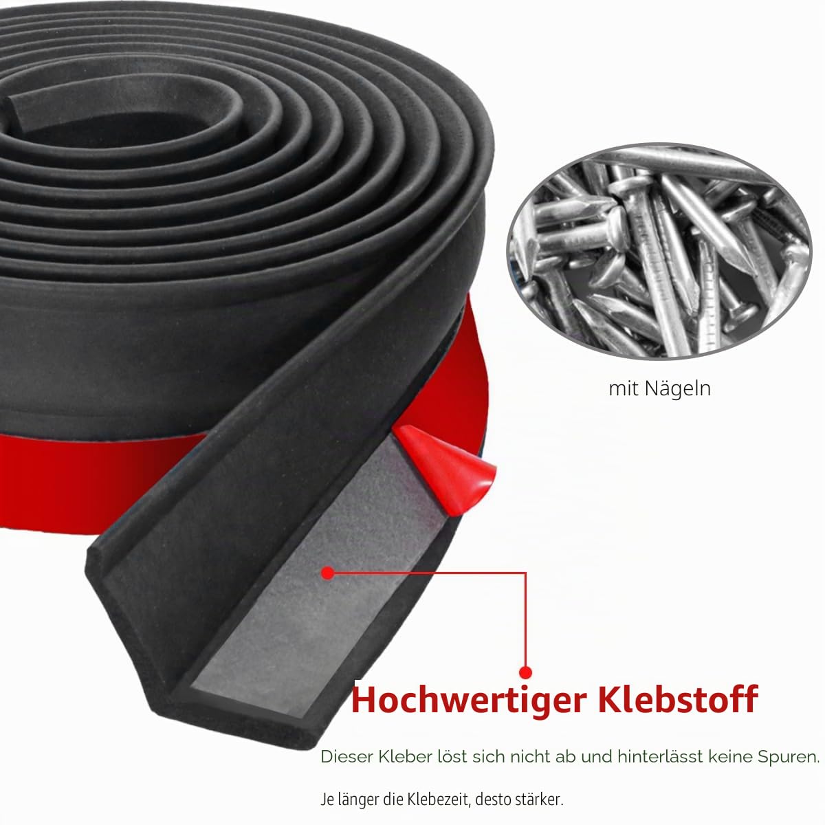 Isolierung für Garagentor, 10 m, Dichtung für Garagentor, Dichtungsprofil aus Gummi, Universal, mit Nägeln