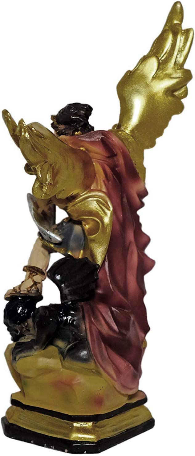 Geschenkidee - 30 cm Heiligenfigur Heiliger Michael Erzengel Schutzpatron Deutschlands und der Kirche - Handgemalte Figur auf Sockel - Hochwertiger Kunstguss aus Resin – Dekoration