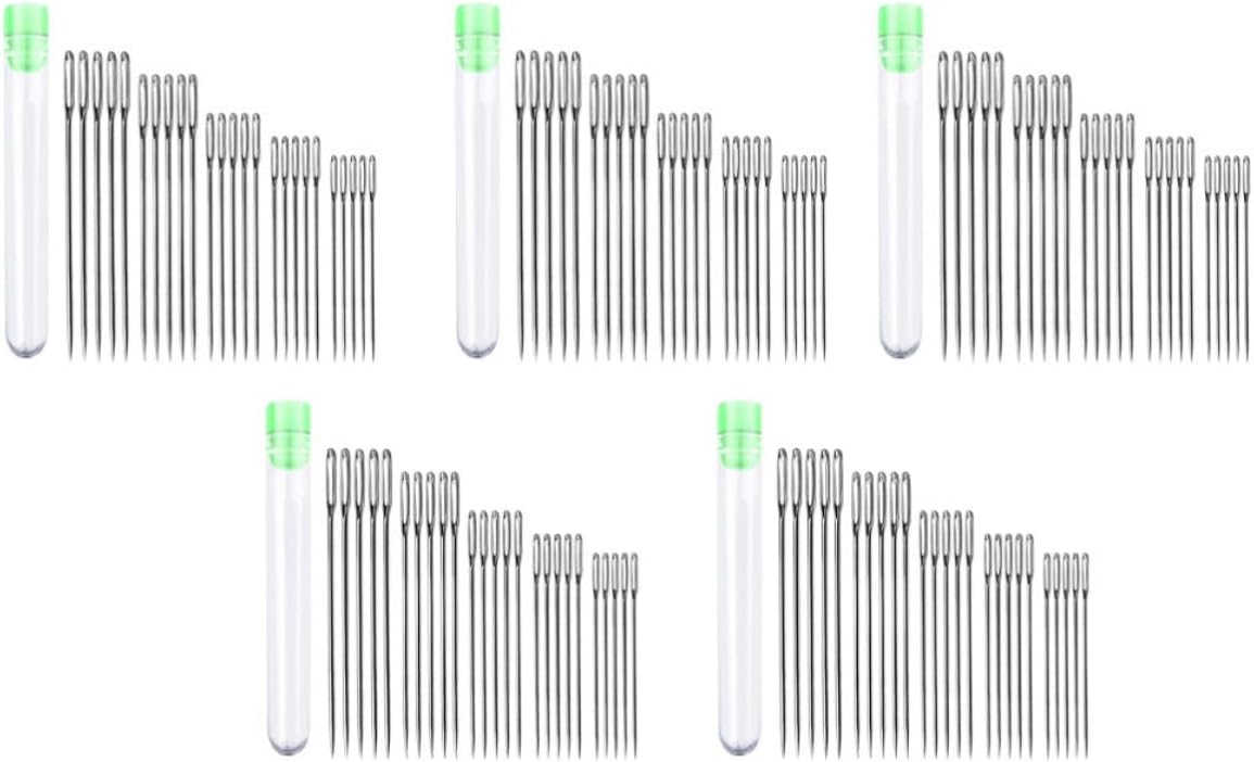 SEWCHICS 5 Sets Stainless Steel Embroidery Needles with Large Eye and Lightweight Design, Includes Storage Box for Cross Stitch and Sewing Crafts