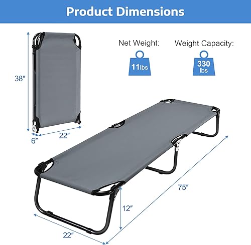 Miniatura 7 de Tangkula Catre plegable para campamento, cama portátil para acampar con marco de acero, catre portátil militar elevado para viajes adultos y niños,