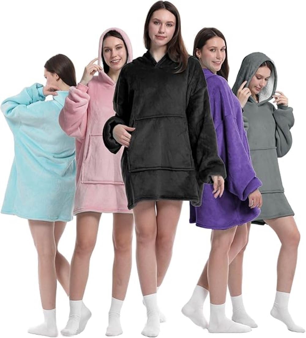 Roe Tenpo Wearable Blanket Hoodie, Oversized Hoodie for Women and Men, Thick and Ultra Soft Flannel Sherpa Blanket with Sleeves and Giant Pocket