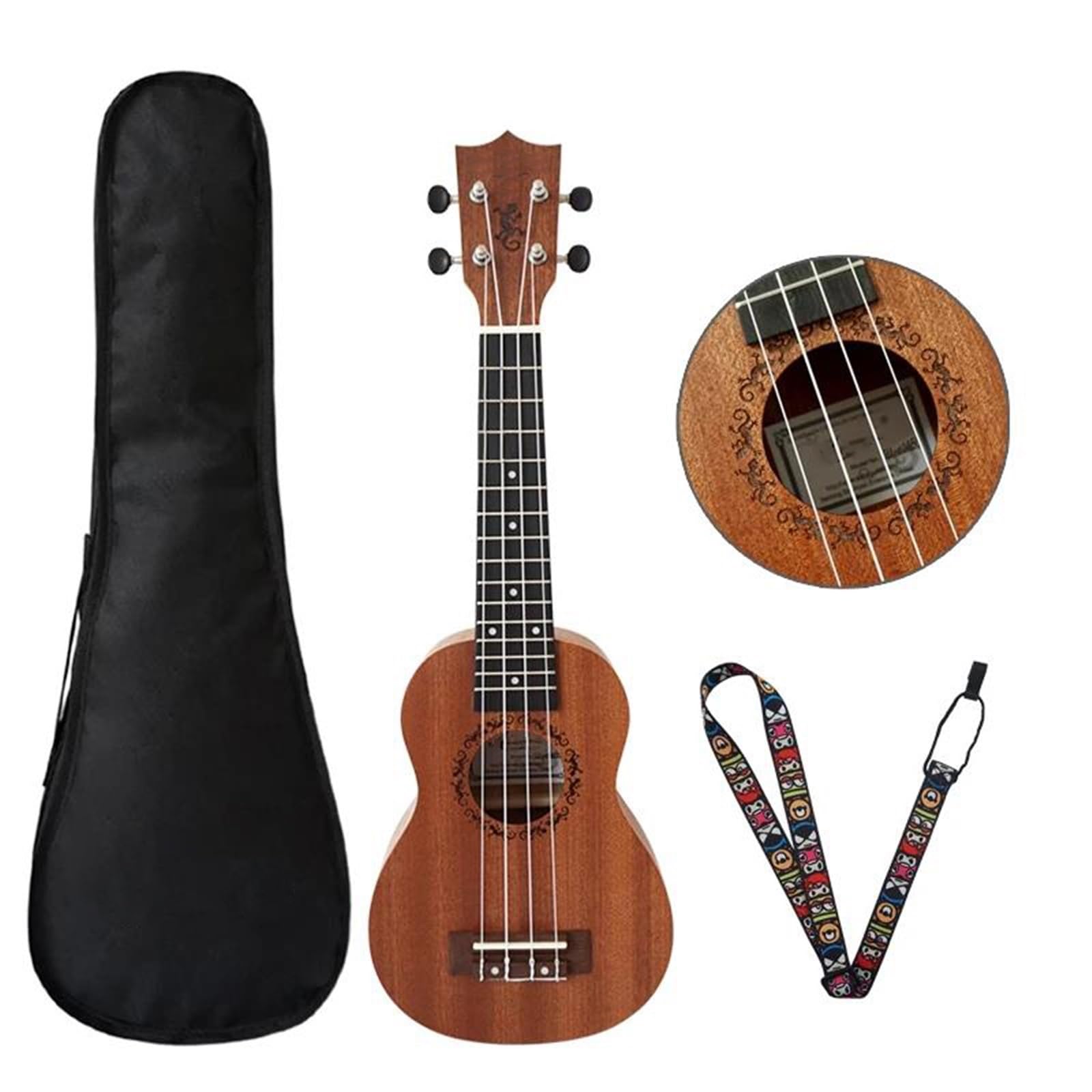 Mahoniowa Gitara Sopranowa Ukulele 4 Struny Hawaje Ukelele Instrumenty Muzyczne Prezent Z Torbą I Paskiem 21 Cali początkujących ukulele(2)