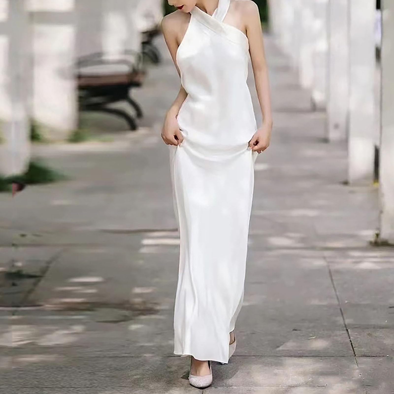 Maillot 2 Pieces Femme Robe de fiançailles Super féerique en Satin de tempérament français Robe Longue Chic