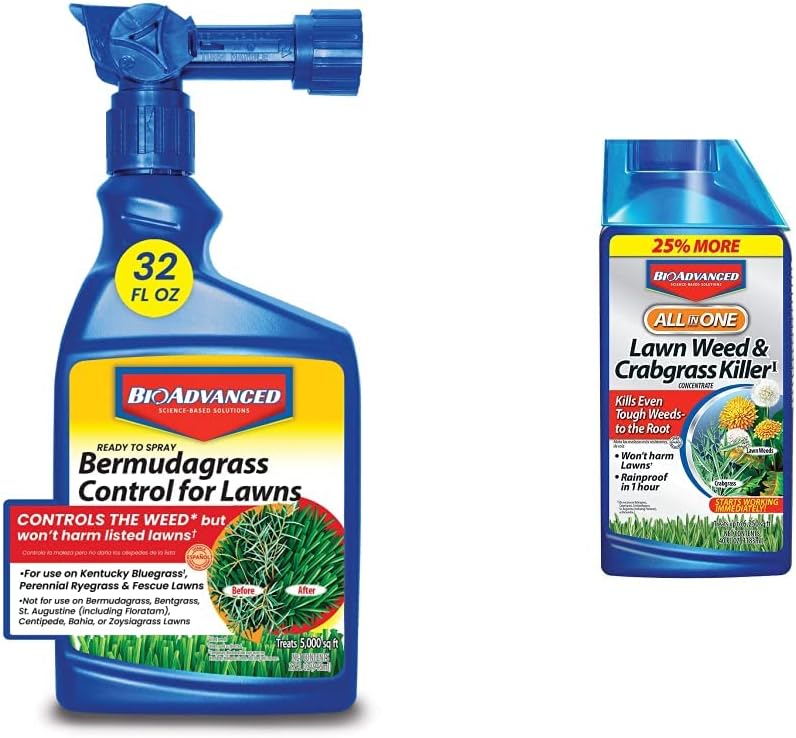 BioAdvanced Bermudagrass Control for Lawns, Ready-to-Spray, 32 oz with BioAdvanced All-in-One Lawn Weed and Crabgrass Killer I, Concentrate, 40 oz : Patio, Lawn & Garden