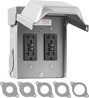 Outdoor Electrical Outlet Box, Dual 20 AMP WRTR GFCI Outlets with Power Indicator Light, Weatherproof Receptacle Box with All Metal 3R Enclosure, Lockable Outlet Cover for Outdoor Power, ETL Listed